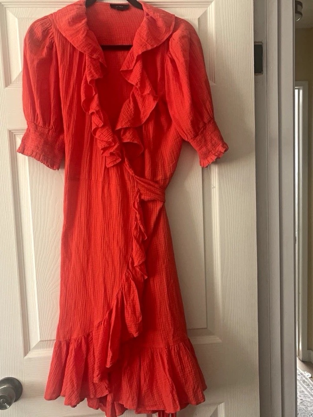 J. Crew Coral Ruffle Wrap Dress